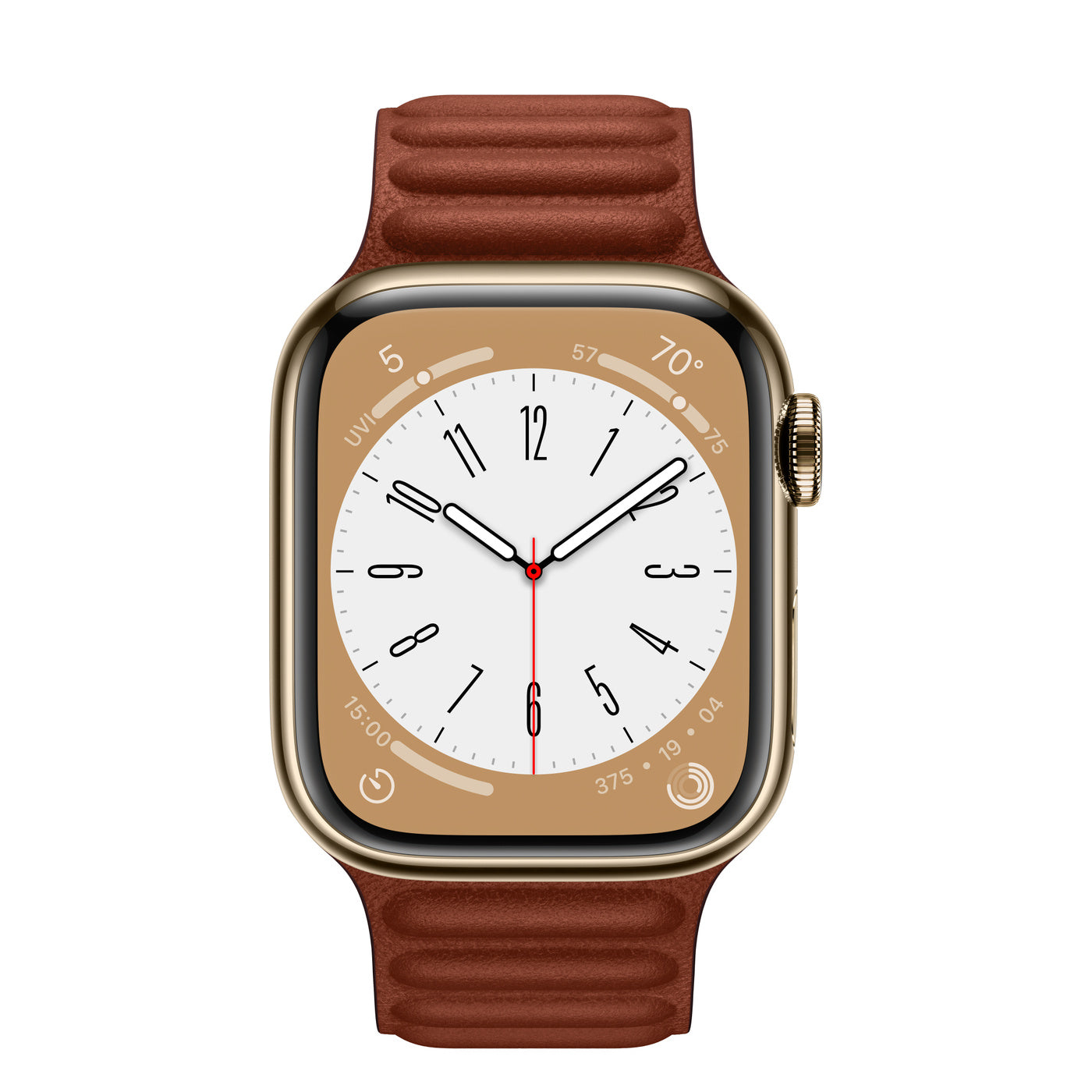 Gold Stainless Steel Case with Leather Link - Umber